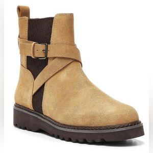 Donald Pliner NWT Sz 8.5 Captain Leather & Suede Bootie in Caramel